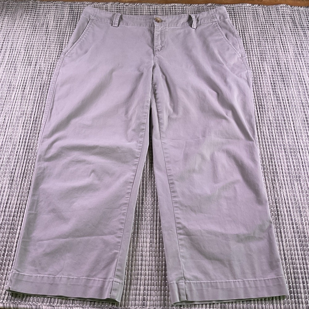 Eddie Bauer Gray Flat Front Cropped Pants Womens 10 Straight Leg Cotton Stretch
